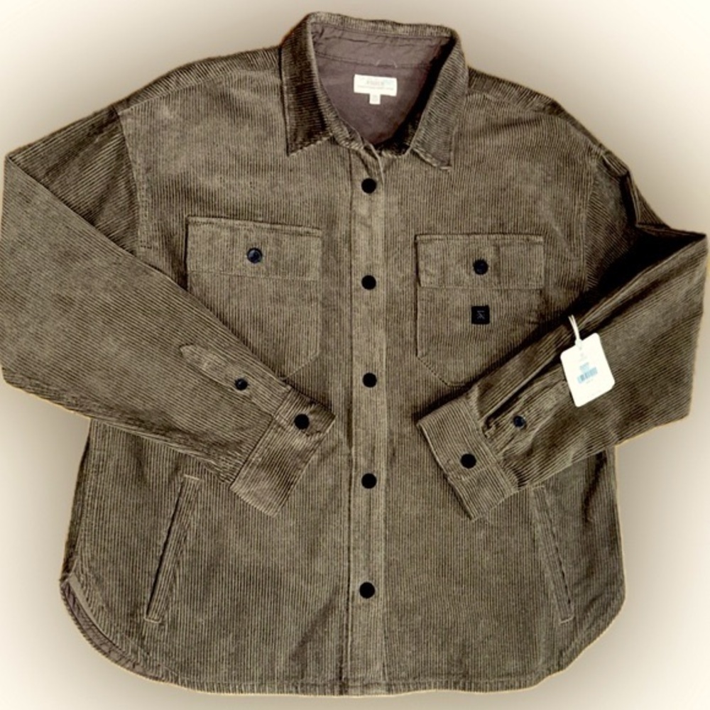NWT Roark SZ M mocha corduroy shacket (shirt jacket) w/snap close front/bust 46”